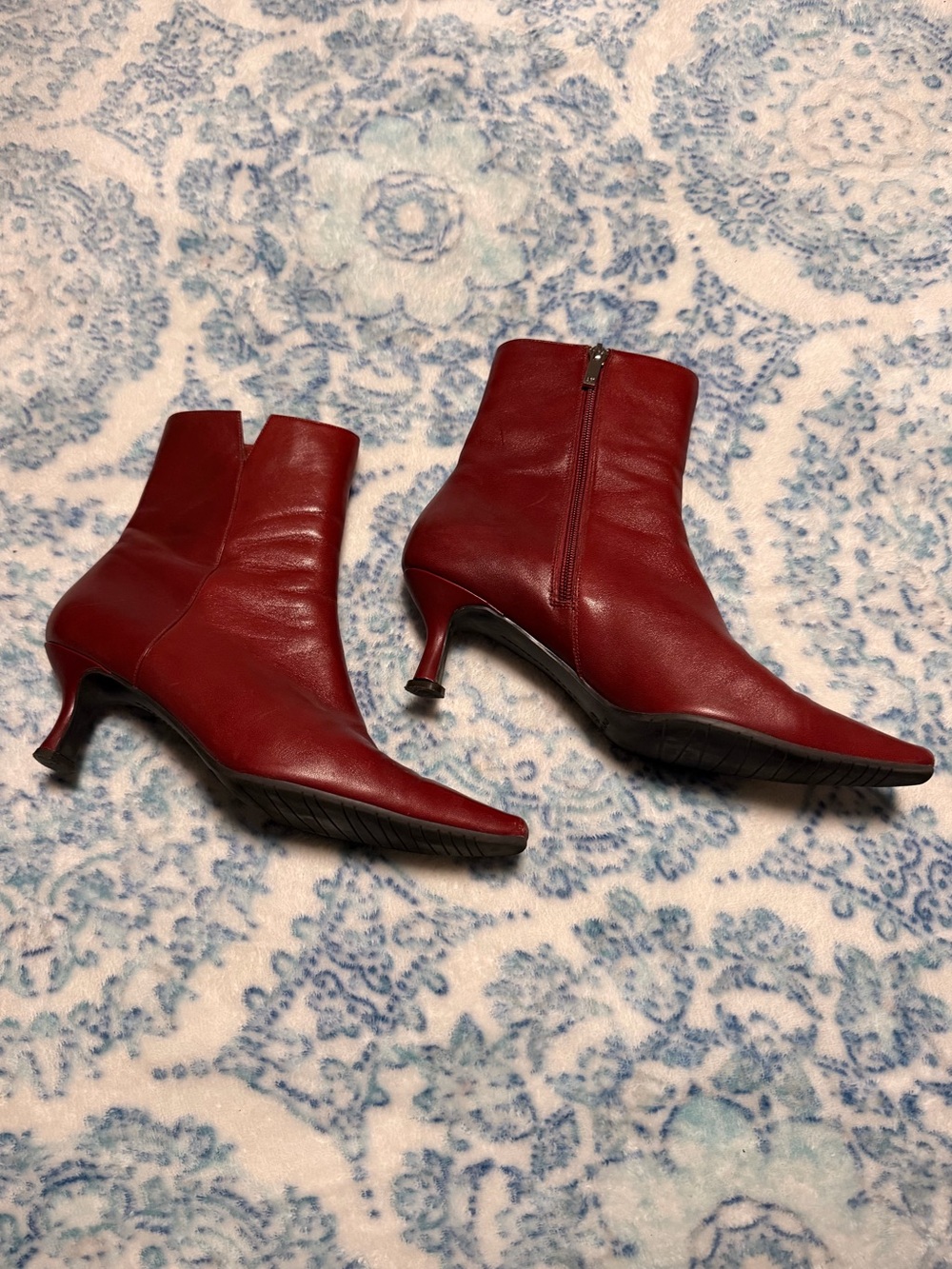Anne Klein Red Leather Ankle Boots with Kitten Heel